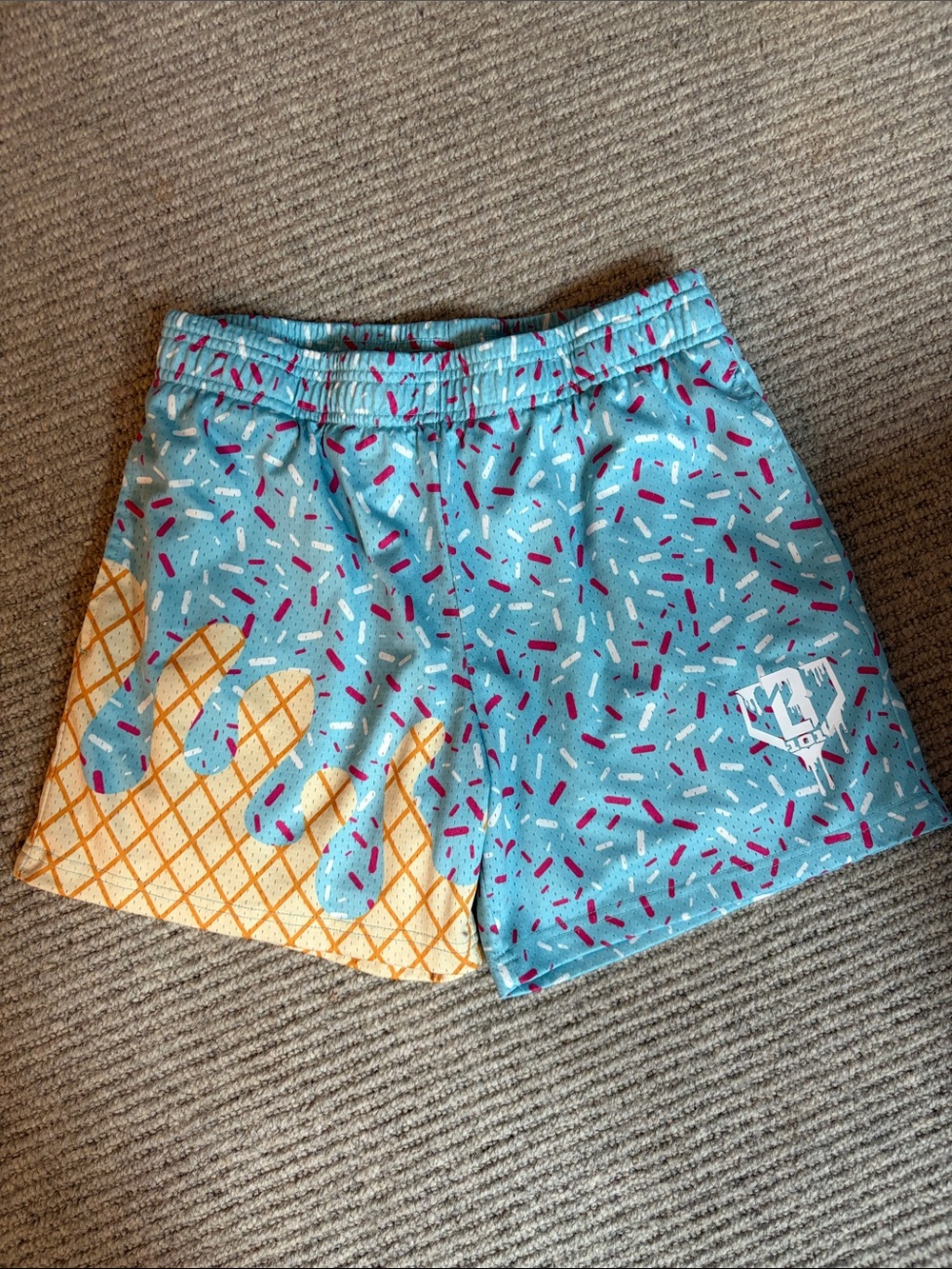 Ice Cream Cone Print Swim Shorts in Aqua & Yellow